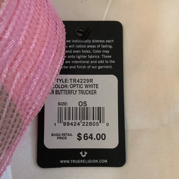 True Religion Optic White & Pink Mesh Butterfly Trucker Hat Rhinestone OS NWT main image 11